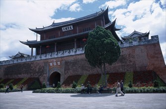 CHINA, Yunnan , Dali., Weishan. Memorial building to historical Nanzhao Kingdom in central square.