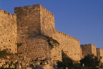ISRAEL, Jerusalem, Old City East, View along crenellated section of the old city walls