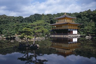 JAPAN, Honshu, Kyoto, Kinkaku Ji Temple aka the Golden Pavilion seen over pond
