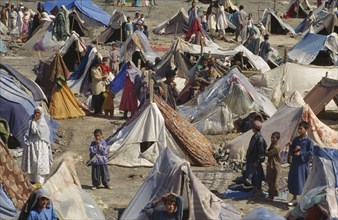 PAKISTAN, North West Frontier Province, "UNHCR camp for refugees from Afghanistan.  Crowded tents,