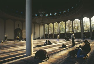 ENGLAND, London, Muslims at prayer inside mosque in Regents Park.