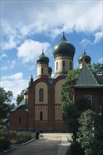 ESTONIA, East, Buildings, Puhtitsa Russian Orthodox Convent.  Exterior facade with onion dome