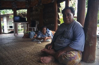 PACIFIC ISLANDS, Polynesia, Western Samoa, A Western Samoan tribal chief or Matai sitting on