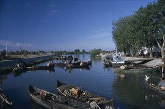 ROMANIA, Danube Delta, Sphintu Gheorghe, Fishing boats.
