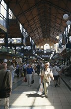 HUNGARY, Budapest, Busy interior of Central Market Hall.