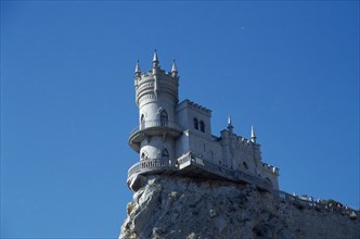 UKRAINE, Crimea, Swallow’s Nest, Cliff top folly built by German oil magnate in the 1900s.