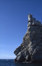 UKRAINE, Crimea, Swallow’s Nest, Cliff top folly built by German oil magnate in the 1900s.