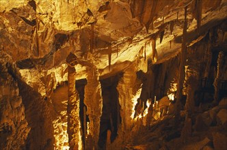 MALAYSIA, Sarawak, Gunung Mulu National Park, Deer Cave interior with stalactites and stalagmites.