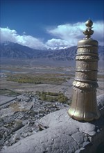 INDIA, Ladakh, Thikse, View across fertile valley from the Gompa roof