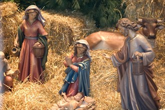 USA, Minnesota, Minneapolis, Nativity figures of the birth of Jesus in the manger.
