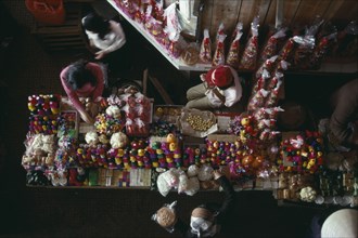VIETNAM, North, Festivals, Looking down on stall selling firecrackers for Tet or New Year.