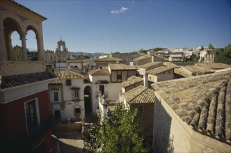 SPAIN, Balearic Islands, Majorca, Palma.  Tiled rooftops of old Spanish town.