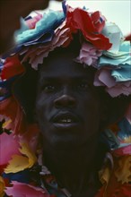 WEST INDIES, Haiti, People, Portrait of Voodoo Ra Ra dancer.