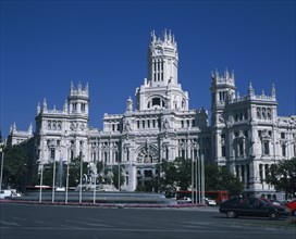 SPAIN, Madrid State, Madrid , Plaza Cibeles. View of exterior from across road with traffic.