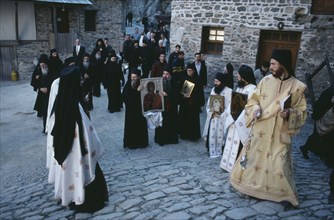GREECE, Mount Athos, Procession of the sacred icon of the virgin at Easter.