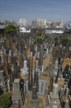 JAPAN, Tokyo, Yanaka. View over the cemetary of Shoyomei-ji Temple with closely surrounding