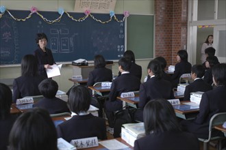 JAPAN, Chiba, Tako, First day of class for first year students at Tako Junior High School