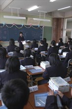 JAPAN, Chiba, Tako, "First day of class for first year students aged 12 and 13 years old, at Tako