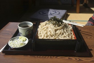 JAPAN, Chiba, Tako, """zaru soba"" cold buckwheat noodles with chilled ""tsuyu"" ( soy sauce-based
