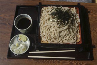 JAPAN, Chiba, Tako, """zaru soba"" cold buckwheat  noodles with ""tsuyu"" soy sauce-based dipping