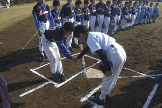 JAPAN, Chiba, Tako, "Team captain, 12 year old 6th grader, shakes hands with opposing captain from