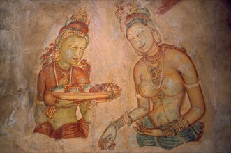 SRI LANKA, Sigiriya, 5th century rock paintings depicting female figures