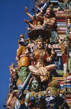 SRI LANKA, Colombo, Ganesh Kovil. Close up deatil of colourful Hindu Temple carvings