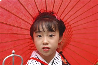 JAPAN, Chiba, Narita , "11 year old Shiori Ekai, a tekomae, young girl who walks in front of the