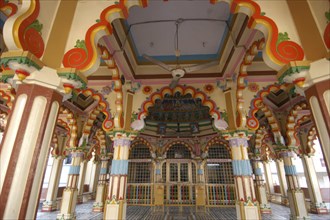 INDIA, Uttar Pradesh, Varanasi, Ram Swami Temple entrance with colourful columns