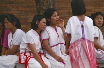 THAILAND, Chiang Mai, Group of Skaw Karen hill tribe girls at the Phae Gate