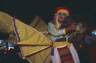THAILAND, Chiang Mai, Male Peacock dancer performing traditional Shan-Burmese dance in the Loi