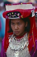 THAILAND, Chiang Mai, Portrait of a Lisu woman in her New Year finery