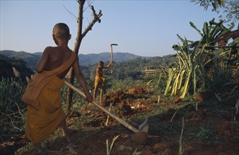 THAILAND, Wat Phra Acha Tong, Novice Buddhist monks from The Golden Horse Forest Monastery working