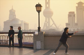 CHINA, Shanghai, Early morning tai chi on the Bund.