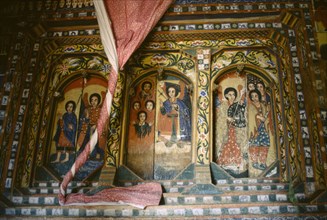 ETHIOPIA, Lake Tana, Monastery interior.  Detail of wall painting.