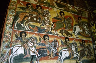 ETHIOPIA, Lake Tana, Monastery interior.  Detail of wall painting.