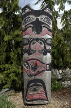 USA, Alaska, Ketchikan, Carved wooden Totem pole