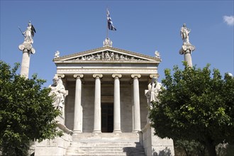 GREECE, Athens, Facade and statues of the National Academy
