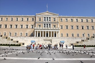 GREECE, Athens, Facade of the Parliament building seen from Syntagma Square courtyard