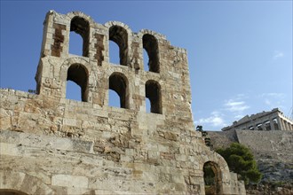 GREECE, Athens, Acropolis. Ruined section of the Theatre of Herode Atticus