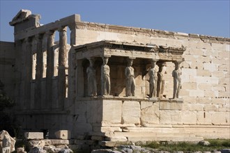 GREECE, Athens, Acropolis. Caryatids that support the southern portico of the Erechtheion