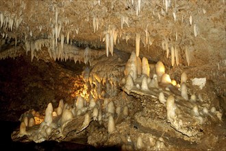 WEST INDIES, Barbados, St Thomas, Harrisons cave rock formations within cave including stalactites
