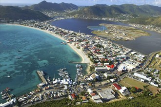 WEST INDIES, St Martin, Aerial view over port and bay