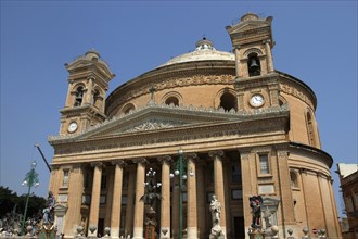 MALTA, Mosta, St Marys Church with twin bell towers and domed roof