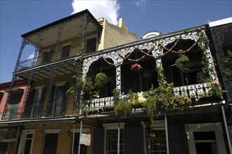 USA, Louisiana, New Orleans, French Quarter. Typical architecture with ironwork balcony