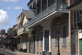 USA, Louisiana, New Orleans, French Quarter. View along buildings with ironwork balconies and