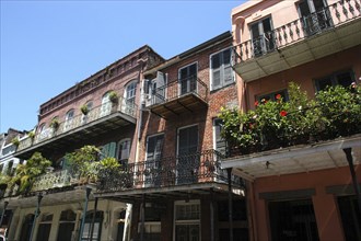 USA, Louisiana, New Orleans, French Quarter. Typical architecture with ironwork balconies