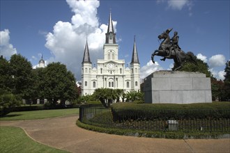 USA, Louisiana, New Orleans, French Quarter. Jackson Square with equestrian statue of Andrew