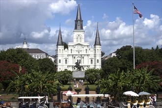USA, Louisiana, New Orleans, French Quarter. Jackson Square with equestrian statue of Andrew