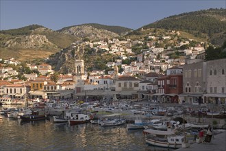 GREECE, Saronic Islands, Hydra, View of the port and Hydra Town.